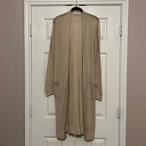LOFT Pocket Duster Long Lightweight Cardigan in Beige